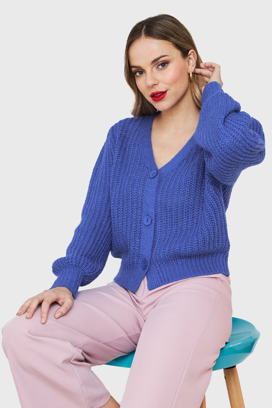 Cárdigan Corto Botones Azul