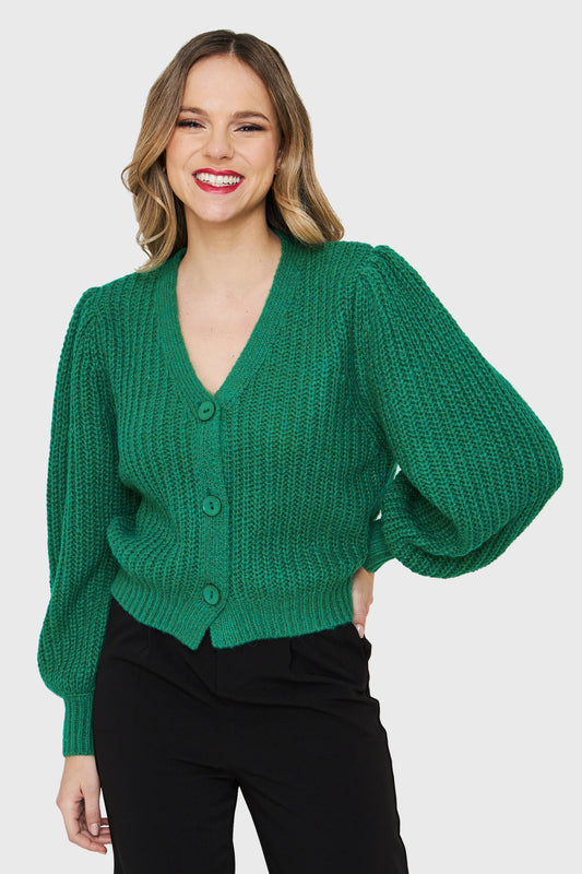Cárdigan Corto Botones Verde