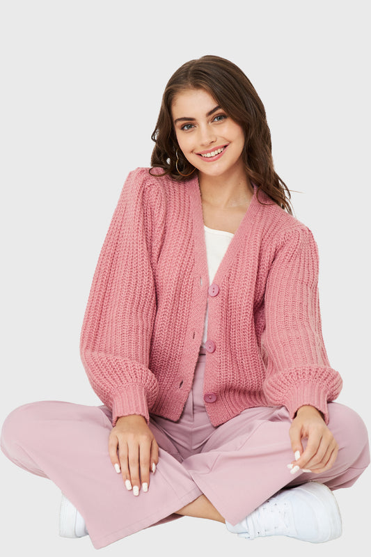 Cárdigan Corto Botones Rosado