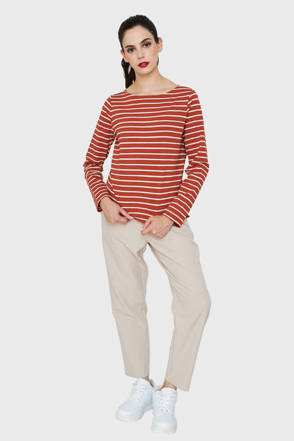 Polera Rayas Marinera Tajos Óxido/Blanco