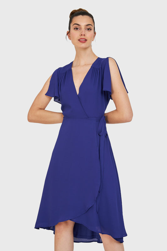 Vestido Envolvente Lazo Azul Eléctrico