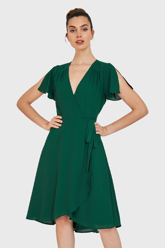 Vestido Envolvente Lazo Verde Oscuro