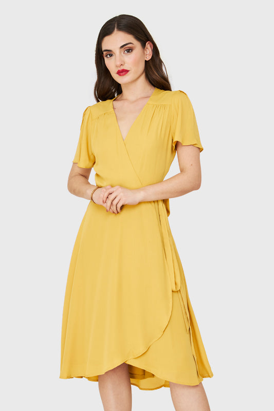 Vestido Envolvente Lazo Mostaza