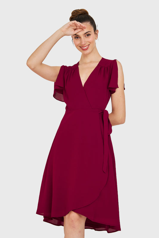 Vestido Envolvente Lazo Burdeo