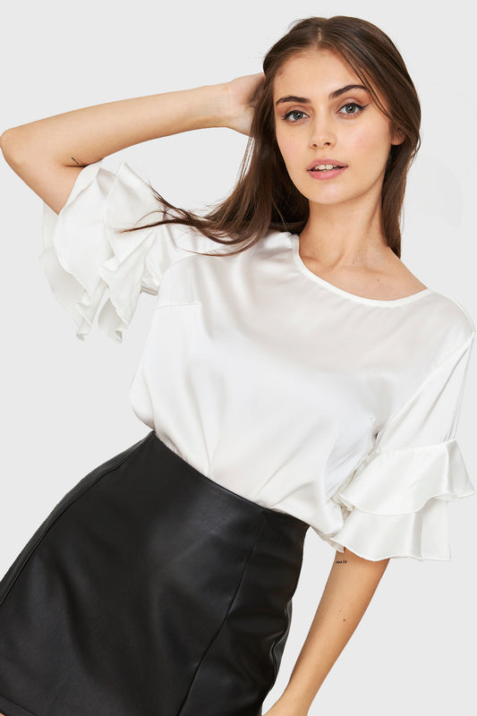 Blusa Tipo Satín Vuelos Blanco