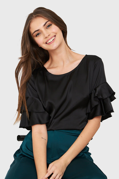 Blusa Tipo Satín Vuelos Negro