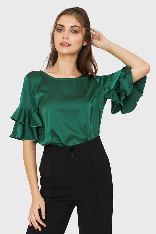 Blusa Tipo Satín Vuelos Verde