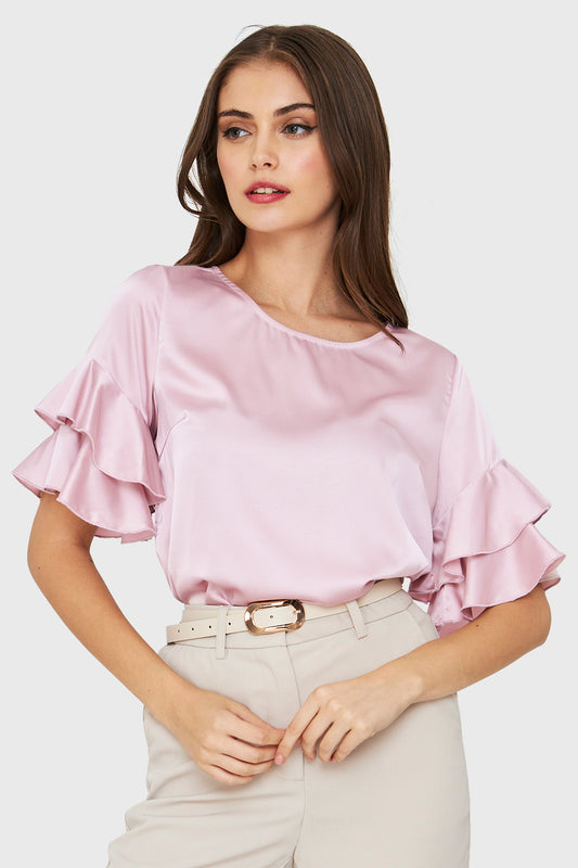Blusa Tipo Satín Vuelos Rosa