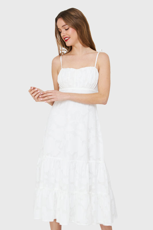 Vestido Faldón Encaje Floral Blanco