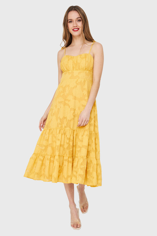 Vestido Faldón Encaje Floral Amarillo