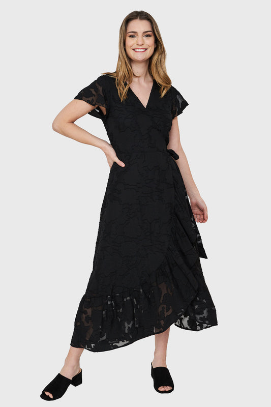 Vestido Envolvente Flores Negro