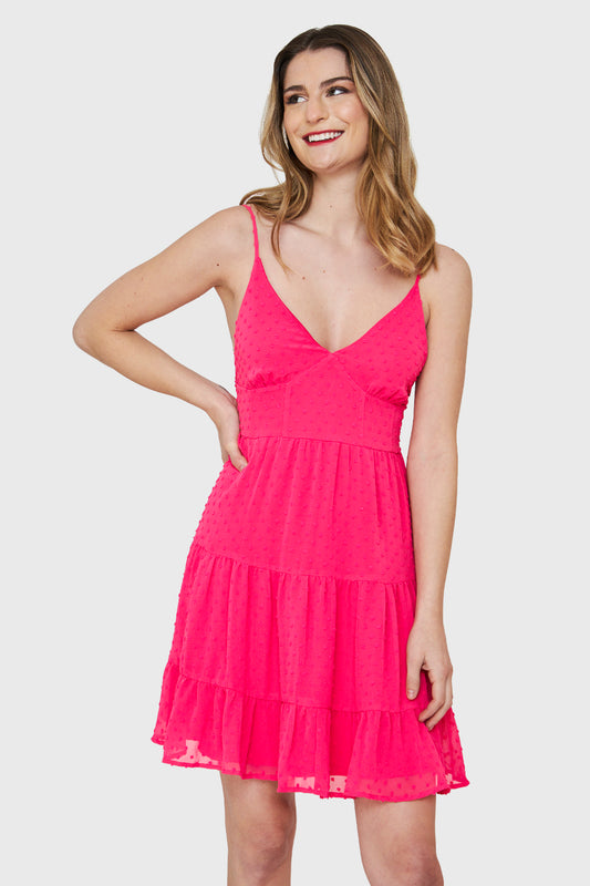 Vestido Corto Volantes Fucsia