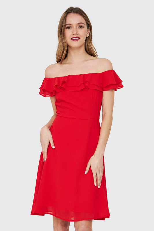 Vestido Escote Vuelo Rojo