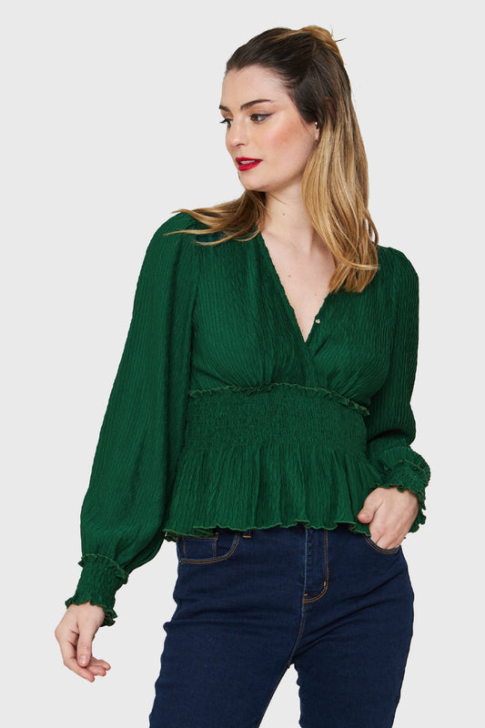 Blusa Peplum Tipo Crepé Verde