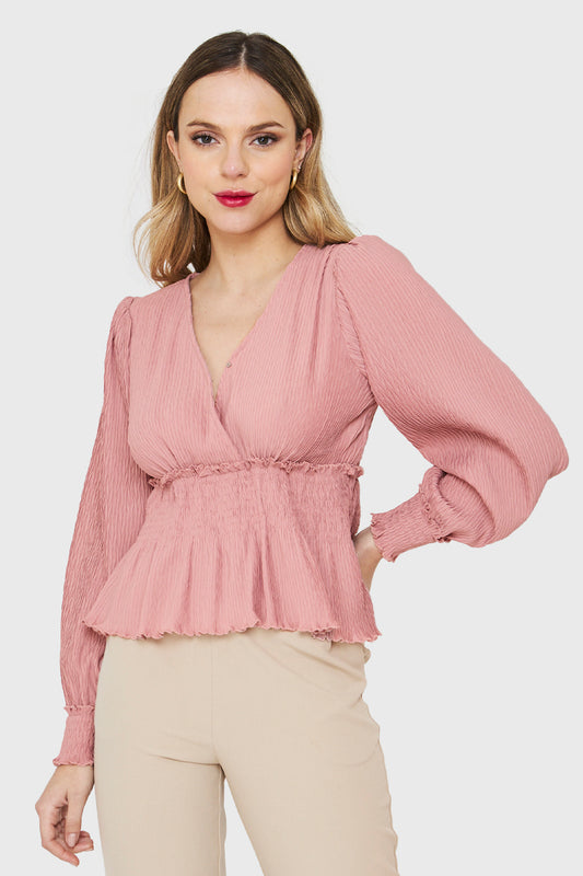 Blusa Peplum Tipo Crepé Rosa