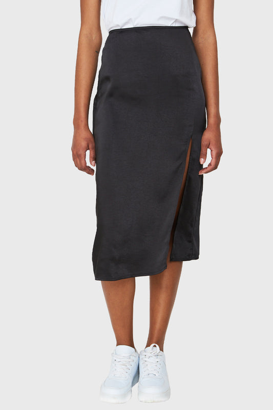 Falda Midi Tipo Satín Negro