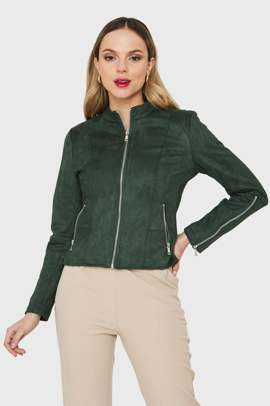 Chaqueta Tipo Gamuza Cuello Mao Verde
