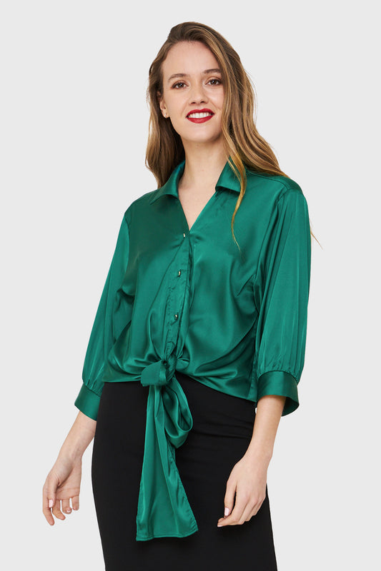 Blusa Tipo Satín Nudo Verde