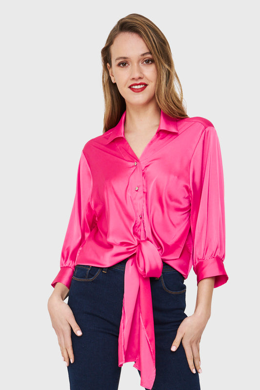 Blusa Tipo Satín Nudo Fucsia