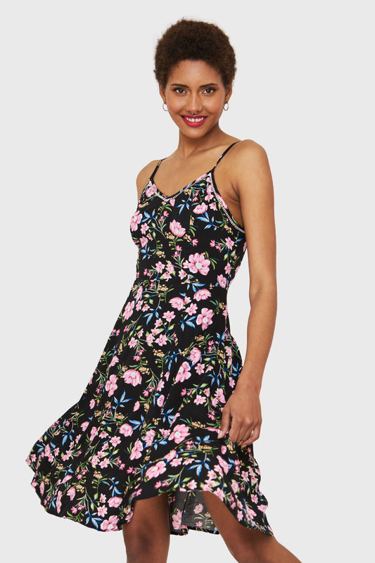 Vestido Floral Tajo Negro