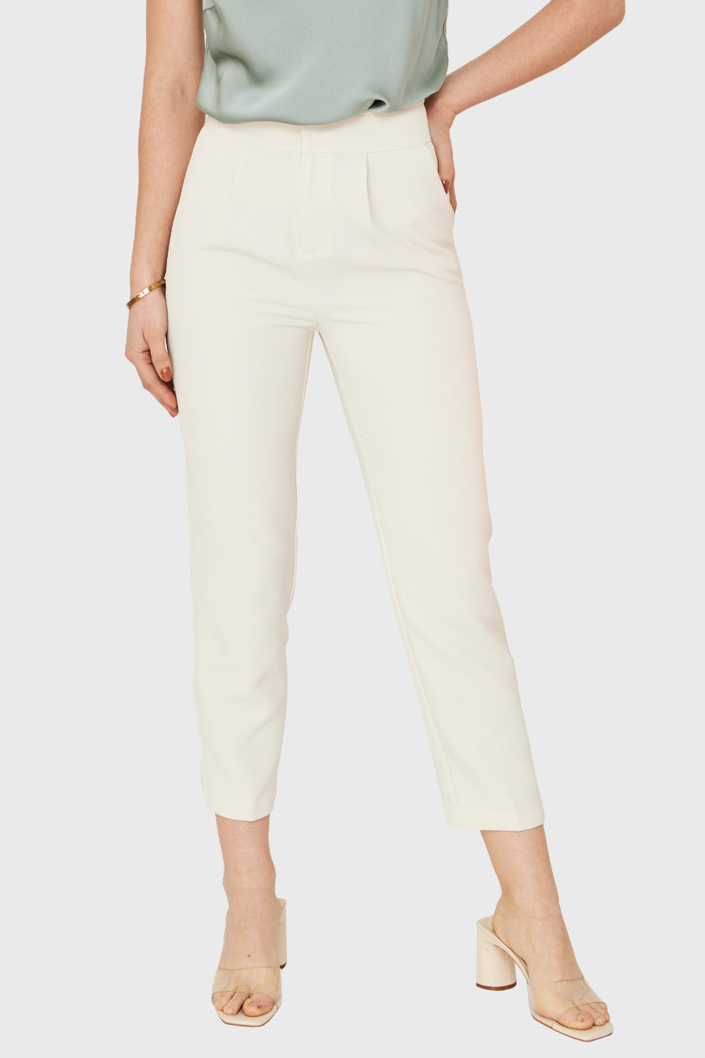 Pantalón Recto Tiro Alto Crema