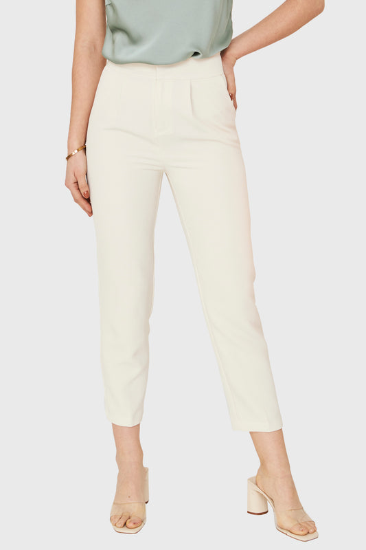 Pantalón Recto Tiro Alto Crema