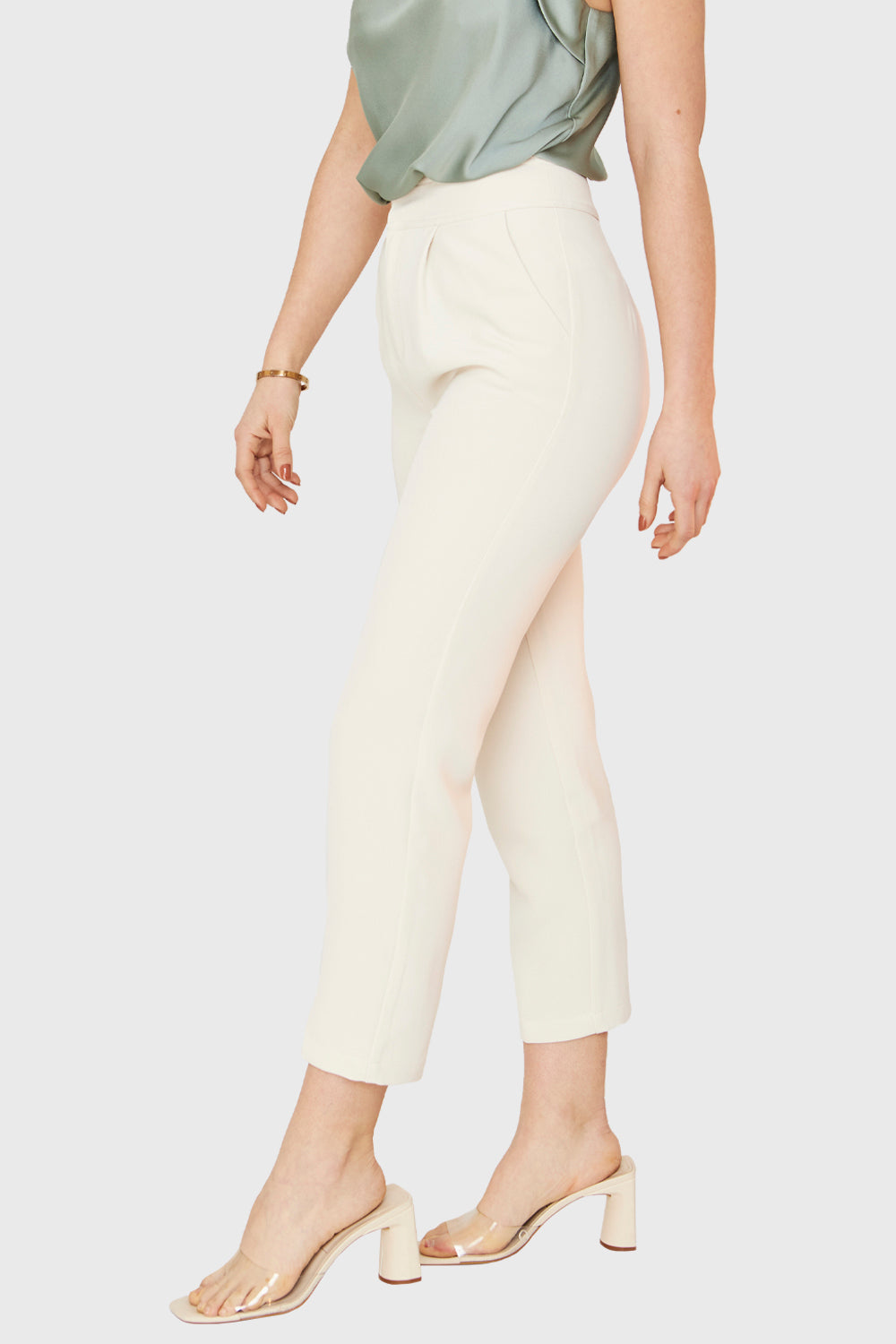 Pantalón Recto Tiro Alto Crema