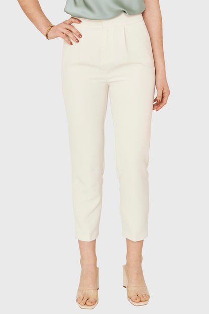 Pantalón Recto Tiro Alto Crema