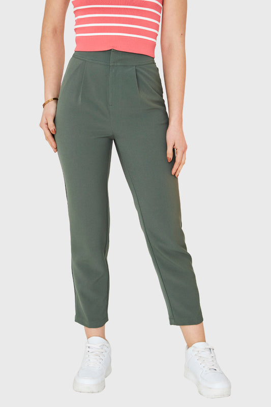 Pantalón Recto Tiro Alto Verde Oliva