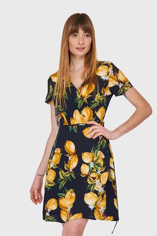 Vestido Limones Envolvente Azul Marino