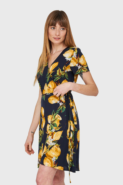 Vestido Limones Envolvente Azul Marino