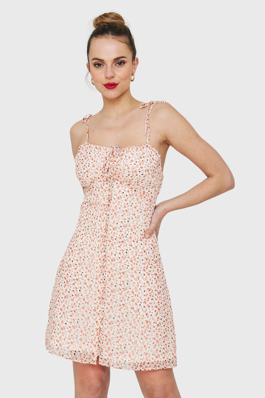 Vestido Corto Floreado Óxido