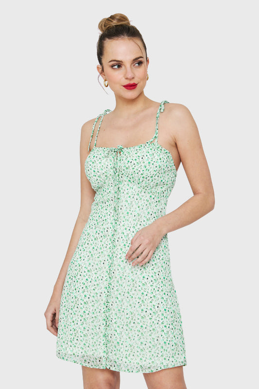 Vestido Corto Floreado Verde