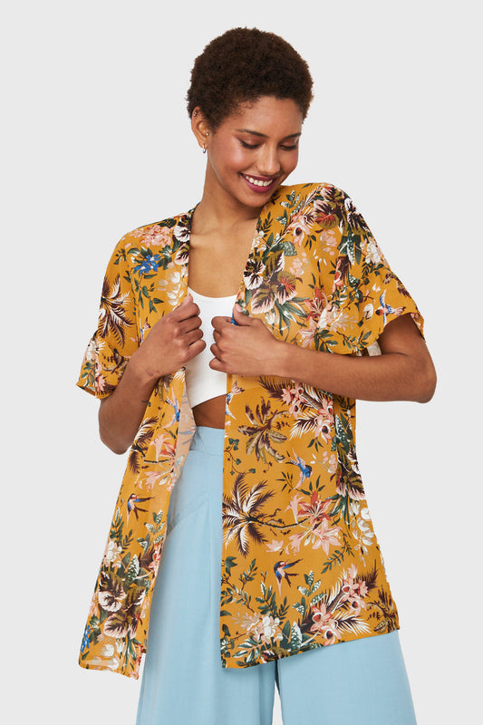 Kimono Floreado Mostaza