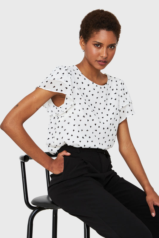 Blusa Print Corazones Blanco/Negro