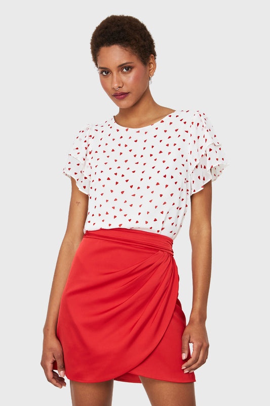 Blusa Print Corazones Blanco/Rojo