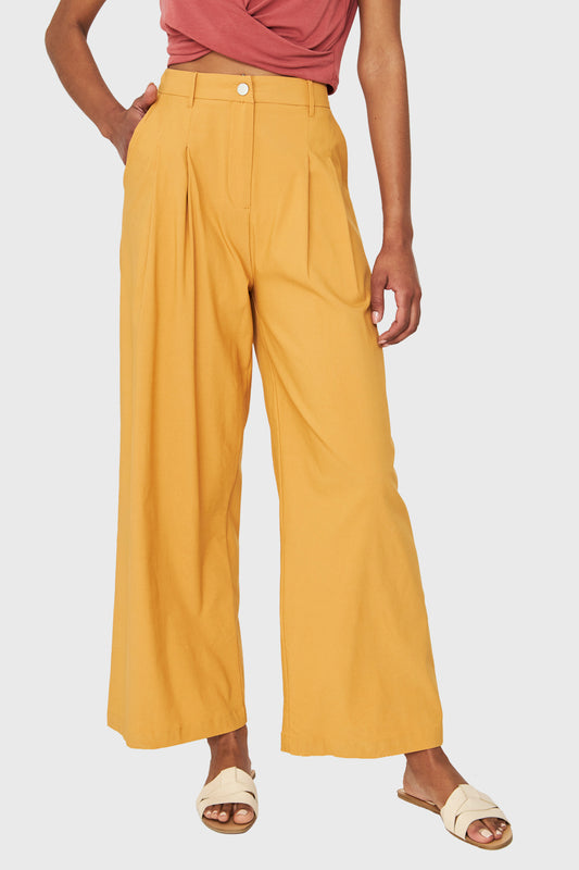 Pantalón Pinzas Palazzo Mostaza