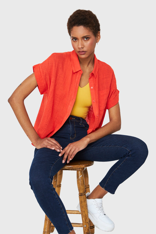 Camisa Bolsillo Manga Corta Rojo