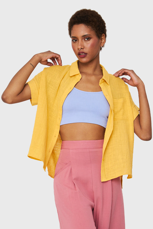 Camisa Bolsillo Manga Corta Amarillo