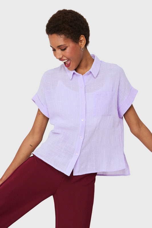 Camisa Bolsillo Manga Corta Lila