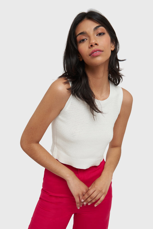 Polera Tipo Tejido Calado Blanco
