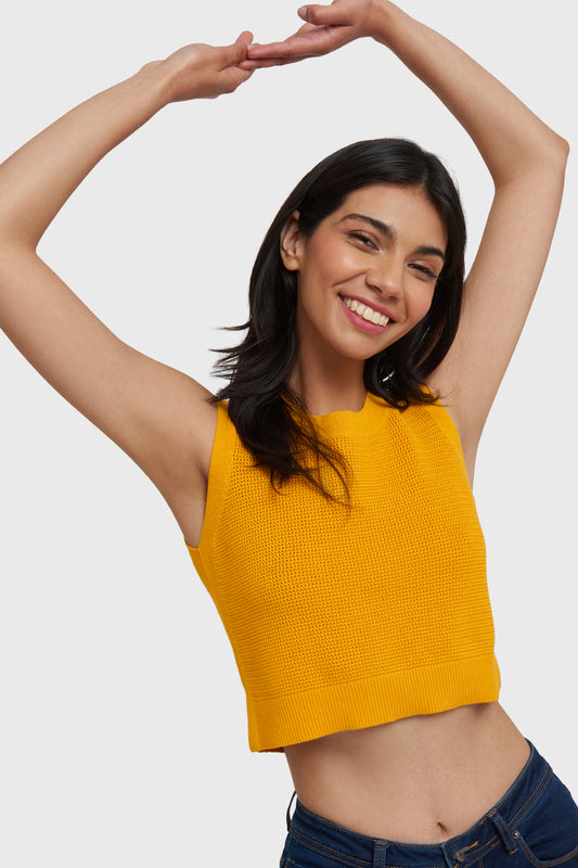 Polera Tipo Tejido Calado Amarillo