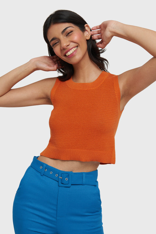 Polera Tipo Tejido Calado Naranjo