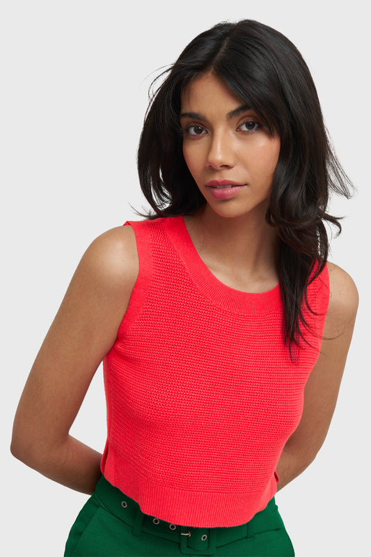 Polera Tipo Tejido Calado Coral