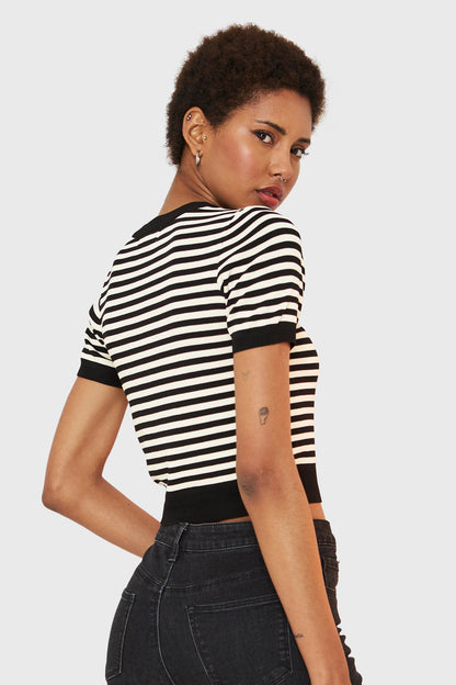 Polera Crop Rayas Negro/Beige