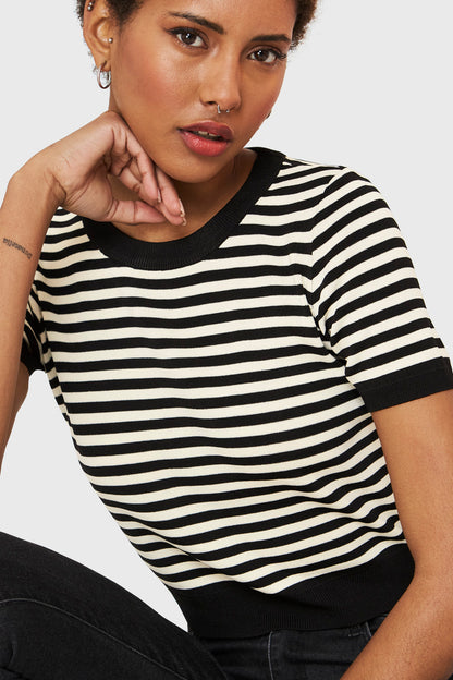 Polera Crop Rayas Negro/Beige