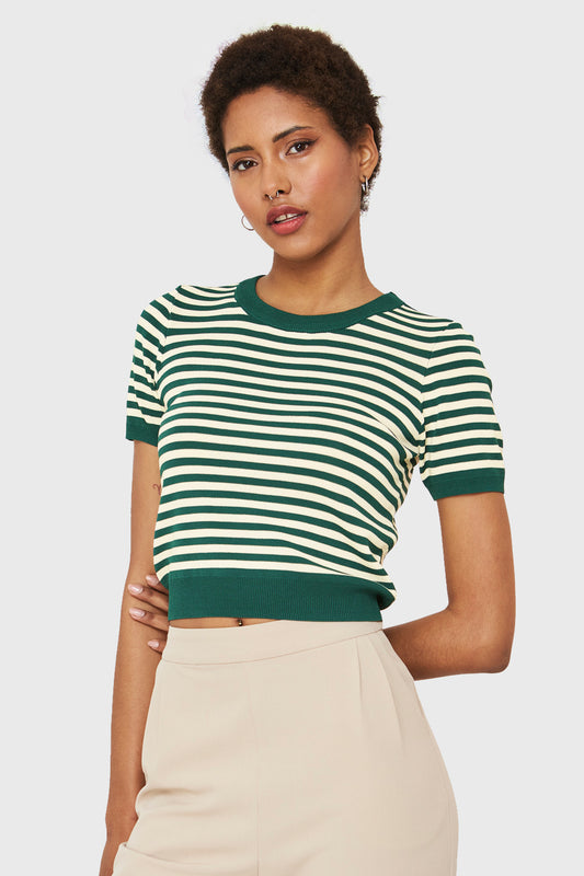 Polera Crop Rayas Verde/Beige