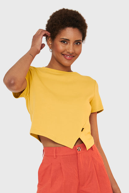 Polera Crop Etiqueta Fashion Amarillo