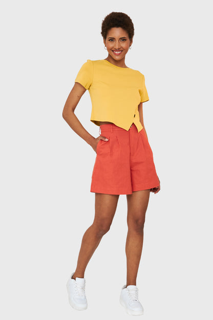 Polera Crop Etiqueta Fashion Amarillo
