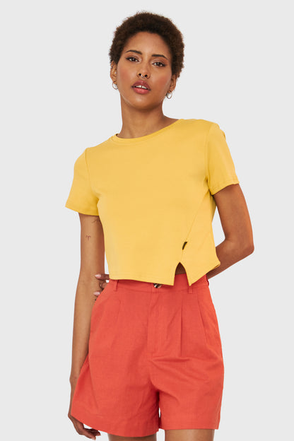 Polera Crop Etiqueta Fashion Amarillo